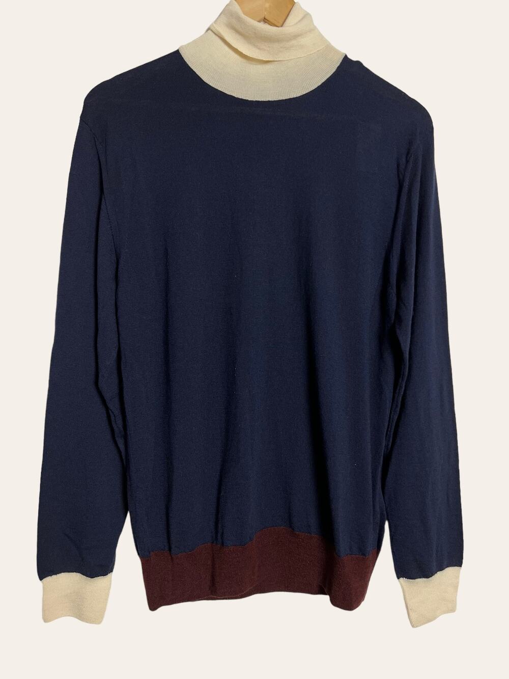 Eleventy Navy Colorblock Turtleneck Wool Cashmere Pullover Sweater Size M